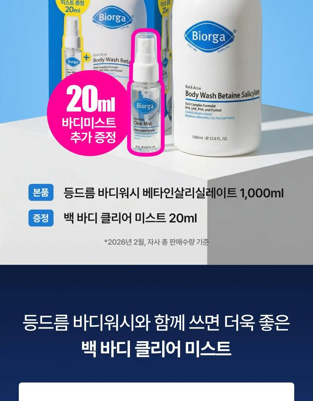 [대용량] 바이오가 등드름 바디워시 베타인살리실레이트 1000ml 기획(+바디미스트 20ml) 상세페이지 2
